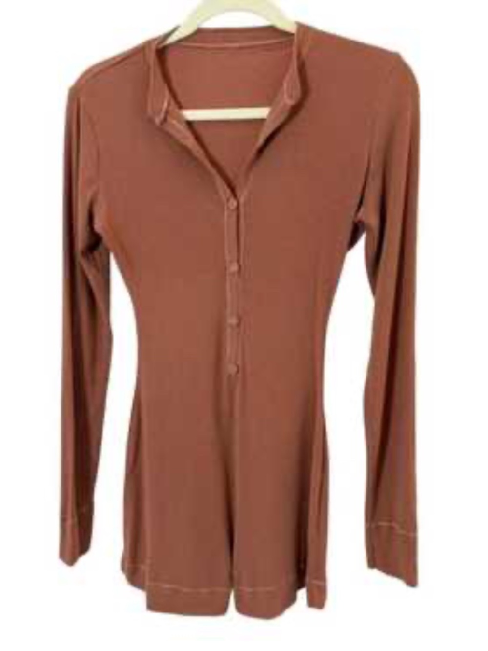 SKIMS Soft Lounge Long Sleeve Henley Romper Rose Clay Size M